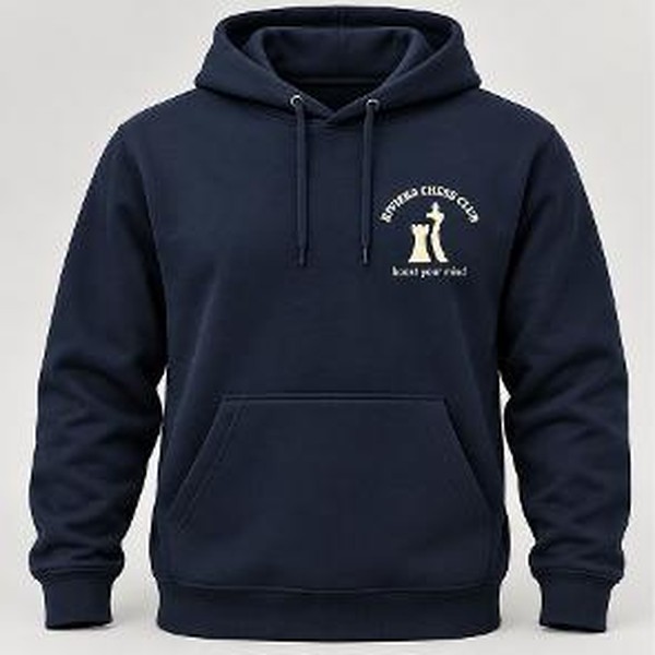 Sweat à capuche bleu marine, logo Riviera Chess Club côté poitrine